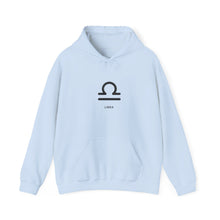 Load image into Gallery viewer, Libra Zodiac Symbol Hoodie | Centered and Unstoppable back print
